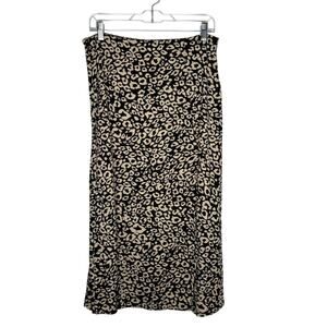 EMERY ROSE / tan black leopard cheetah print satin midi skirt / L